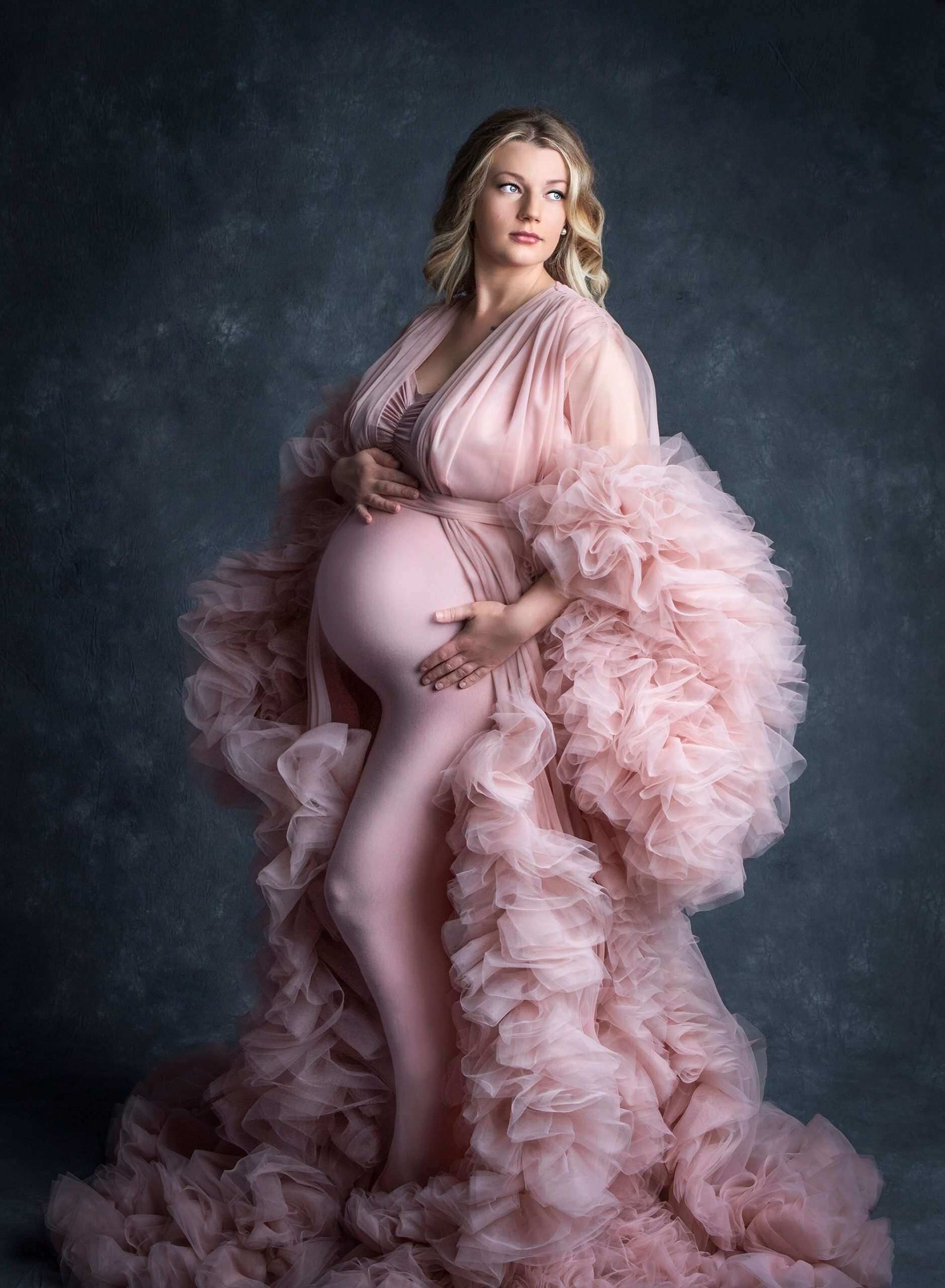 pink ruffle maternity dress